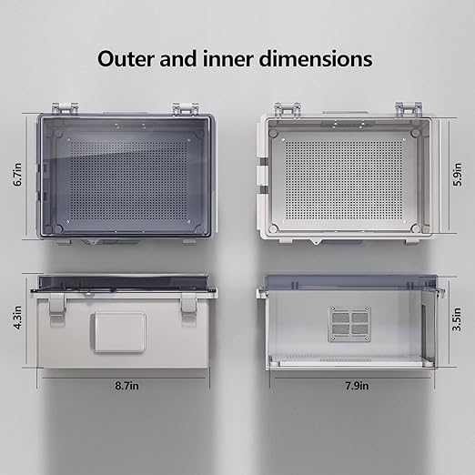 ABS Electrical Junction Box, Ventilated Design, Cable Grommets, IP65 Waterproof Enclosure, Indoor/Outdoor Use with Mounting Panel. (Clear Cover, 8.7"x6.7"x4.3")
