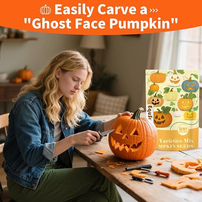 10 Variety Mix Pumpkin Seeds for Planting - 100 Heirloom Seeds, Baby Boo, Blue Jarrahdale, Jack Be Little, Jack O Lantern, Sugar Pie, Yellow Paris for Summer & Fall, Non GMO Pumpkin Seed