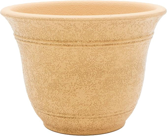 The HC Companies Sierra Round Self-Watering Pot - Lightweight Plastic Planter for Herbs & More - Durable Plant Pots for Indoor Plants & Outdoor Plants (16” Arizona Sand, Pack of 1)
