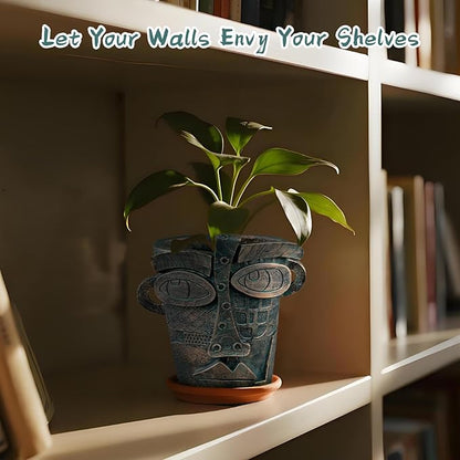 Abstract Face Planters Pots, Unique Head Planter for Indoor Plants, Funny Face Flower Pot, Cute Abstract Art Flower Vase with Facial Expressions, Unique Planter Head Pot for Home Decor(Vintage,M)