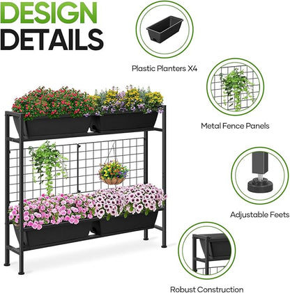 CADUKE Raised Garden Bed, Garden Raised Planter Box with Legs, 32" Elevated Vegetable Garden Beds with Drainage Holes & Trellis, Herb Garden Planter Outdoor for Vegetables, Balcony, Patio, Black