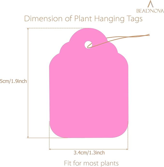BEADNOVA Plant Hanging Tags 100pcs Tags with String Reusable Plant Labels Markers Plastic Garden Signs Garden Markers for Outdoor (2 Inch, Pink)