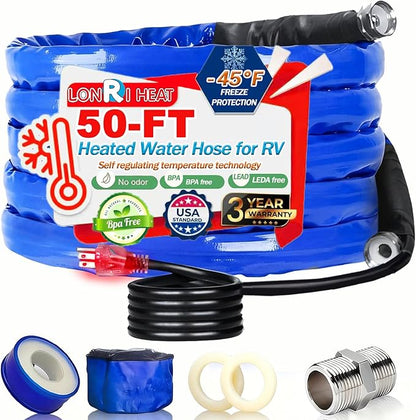 50FT Heated Rv Water Hose Camper Water Drinking Water Safe Garden Hose -45 ℉ With Electrically Heated, Lead And Bpa Free, 3/4" Adapter, Led Plug, For Rv Camper/Home Winter Accessoriesose