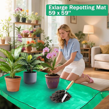 59'' x 59'' Extra Large Plant Repotting Mat, Thickened Foldable Repotting Mat for Indoor Plants, Transplanting Houseplants, Pot Out, Mix Soil and Mess Control, Gardening Gifts for Plant Lover(Green)