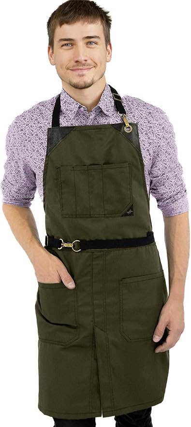 Under NY Sky No-Tie Twill Apron - Leather Reinforcement, Split-Leg