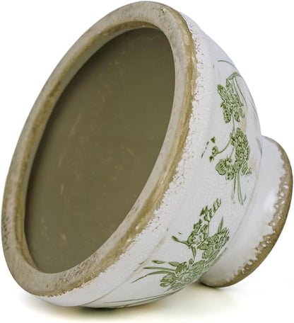 Vintage Ice Crackle Grazd Ceramic Flower Pot with Drainage Holes, 4.33 Inch Rustic Planter for Indoor Plants, Outdoor Garden, Farmhouse Gift Tuscan Decor (Green)