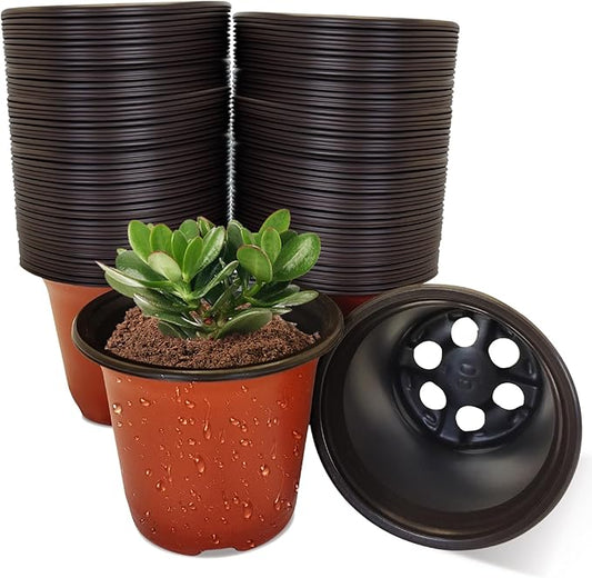 100 Packs 3.5" Plant Nursery Pots Plastic Seedling Starter pot Flower Planter Container Seed Grow Pot with Drainage Hole for Indoor Outdoor Garden Suitable for Succulent Seedling Cutting Transplanting