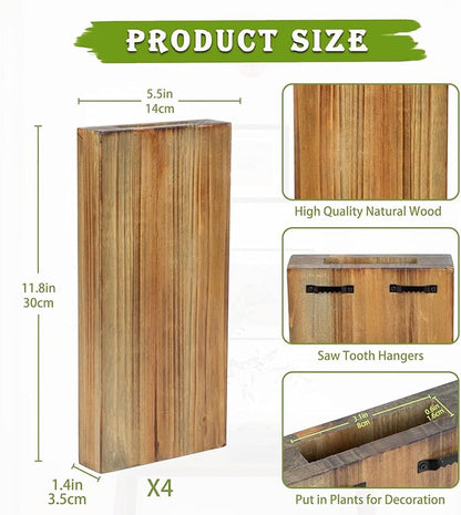 Wood Wall Planters 4 Pack Wood Wall Decor for Dried Flowers and Artificial Greenery Plants - Pocket Wall Vases Hanging Planters for Living Room, Bedroom, Home Decor - Brown