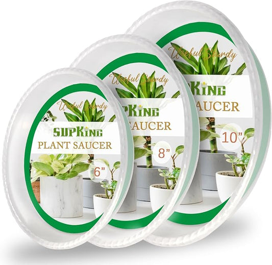 SupKing 9 Pack Plant Saucers (6inch /8inch /10inch), Heavy Sturdy Plant Trays Pot Tray for Indoor Clear Plastic Flower Pot Saucers Thicker Plant Water Drip Trays for pots- Clear