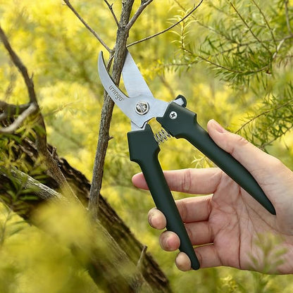 LIVINGO 7.5 Inch Garden Pruning Shears Set, Stainless Steel Straight & Curved Blades with Spring Lock, Hand Pruners for Trimming Plants, Flowers, Herbs and Small Branches