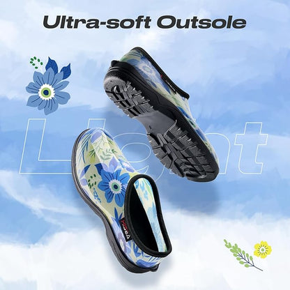 HISEA Waterproof Garden Shoe for Women Outdoor Slip-On Garden Clogs Rubber Rain Boots Short Ankle Booties Rain Shoes with Comfort Insole
