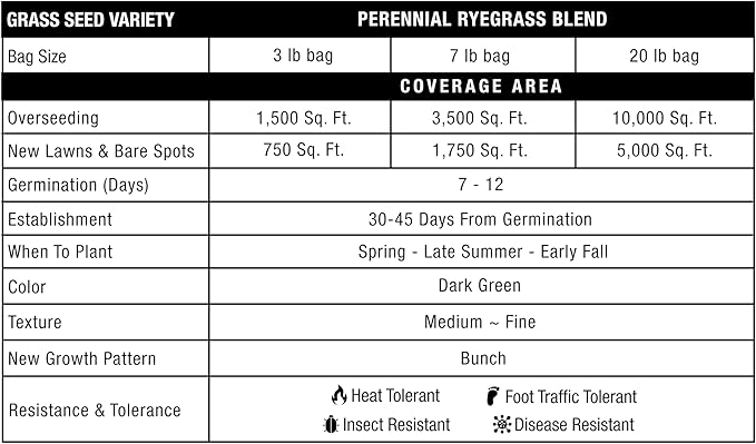GreenView Pure Grass Seed Perennial Ryegrass Blend, 20 lb. Bag – Covers up to 10,000 sq. ft.