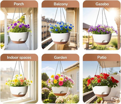 Hanging Planter, 12 Inch Self-Watering Hanging Planters for Indoor Outdoor Plants, Hanging Basket for Plants Flowers Outdoor (White)