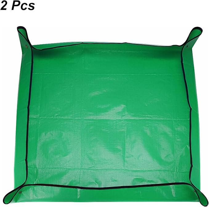HARFINGTON 2pcs Repotting Mat 39.4" x 39.4" PE Cloth Waterproof Plant Repotting Mat Foldable Portable Gardening Potting Tray with Metal Buckle for Indoor Plant Change Soil Watering, Green
