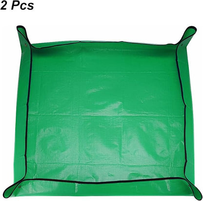 HARFINGTON 2pcs Repotting Mat 39.4" x 39.4" PE Cloth Waterproof Plant Repotting Mat Foldable Portable Gardening Potting Tray with Metal Buckle for Indoor Plant Change Soil Watering, Green