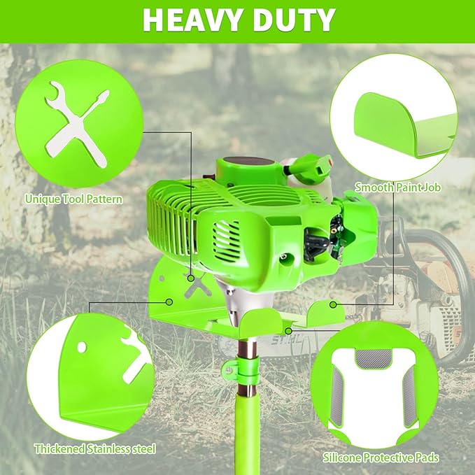 Upgraded Trimmer Rack Wall Mount - 8" Heavy Duty Weed Eater Hanger for Garage Wall Bracket, Garden Power Tool Holder Organizer Hooks for Grass Trimmer, Hedge Trimmer, Leaf Blower and Chainsaw, Green