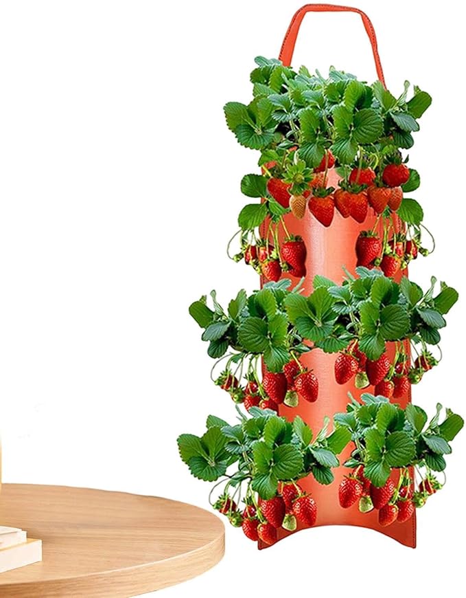Upside Down Planter Tomato Herb Strawberry Grow Bags | 8 Hole Hanging Grow Bags for Tomato Chili Herb Strawberry,Hanging Aeration Fabric Strawberry Planter Bags for Growing Herbs Flowers