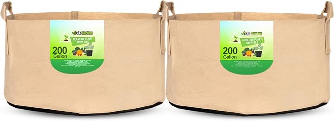 247Garden 2-Pack 200-Gallon Aeration Plant Grow Bag/Fabric Pot/Raised Garden Bed w/Handles (300GSM, Tan w/Black Base, 24H x 50D)
