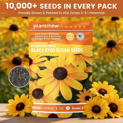 Black Eyed Susan Seeds for Planting | 30,000+ Heirloom Seeds, Non-GMO 1oz Flower Seeds for Garden, Borders & Containers | Sunflower Companion Wildflower Seeds to Attract Pollinators