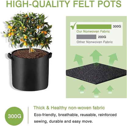 6 Pcs 5 Gallon Grow Bags for Vegetable, Heavy Duty Thickened Nonwoven Fabric Pots with Handles, Durable Breathe Plant Container for Potato, Carrot, Onion, Flower, Indoor and Garden