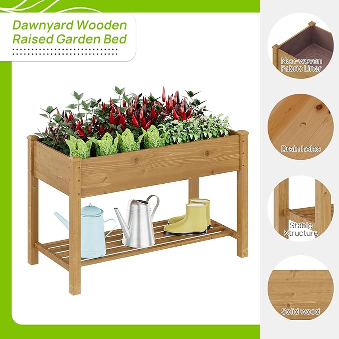 Raised Garden Bed with Legs Wood Elevated Planter Box Gardening Outdoor Planter Box Patio Kit Planting Bed for Vegetables Flowers Herbs Outdoor for Patio Balcony Backyard 48x24x30.7in (Brown, M)