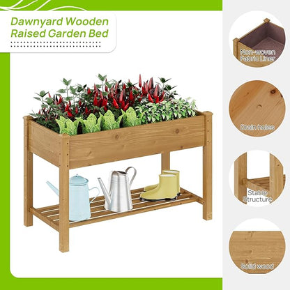 Raised Garden Bed with Legs Wood Elevated Planter Box Gardening Outdoor Planter Box Patio Kit Planting Bed for Vegetables Flowers Herbs Outdoor for Patio Balcony Backyard 48x24x30.7in (Brown, M)