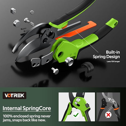 VOTREK® Pruning Shears for Gardening, [Patented Stepless Handle Opening] - Garden Clippers with Ultra-Sharp SK5 Steel for Weak Hand, Universal Fit for All Hand Sizes, Effortlessly Cuts 1-Inch Branches