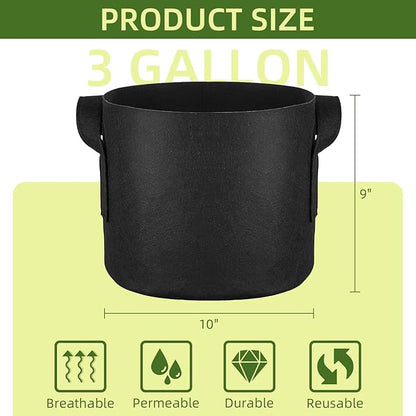 48 Pack 3 Gallon Vegetable/Flower/Plant Grow Bags, Heavy Duty Thickened Nonwoven Plant Fabric Pots Aeration Fabric Planters with Handles