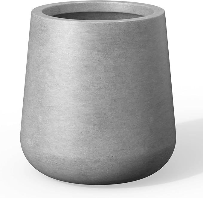 Kante 9.8-Inch Dia Round Concrete Garden Pot with Drainage Hole & Rubber Plug - Indoor/Outdoor Lagre Plant Pot for Home, Garden, Patio, Natural Concrete