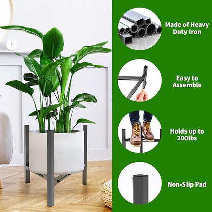 Airpark Plant Stand Indoor, Adjustable Metal Modern Plant Stands, Heavy Duty Stable Plant Pot Flower Holder Indoor Outdoor Corner, Fit 7 8 9 10 11 12 inch Pots, Black (Pot & Plant Not Included)