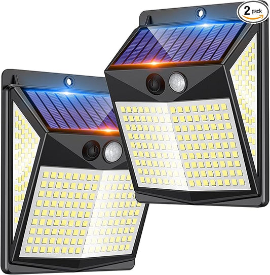Solar Lights Outdoor Motion Sensor - Solar Motion Detector Lamps for Outside, 238 LED with 300° Angle Illumination and 3 Lighting Modes, IP65 Waterproof Solar-Powered for Garden, Patio, Yard [2 Pack]