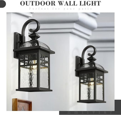 Emliviar Black Exterior Lighting Fixture, 22 Inch Farmhouse Outside Lights for House with Water Ripple Glass, DE281B-M BK-WP