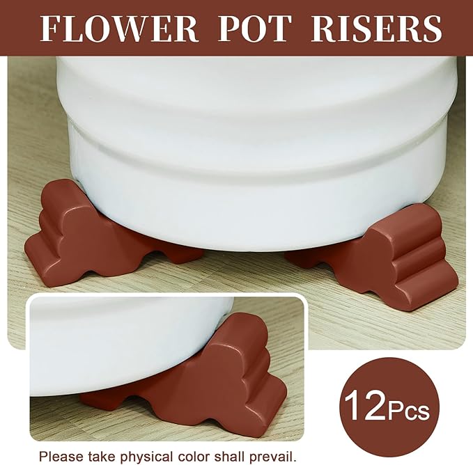 Kigeli 12 Pcs Resin Pot Feet for Outdoor Planters 3 Inch Long 1.5 Inch Tall Flower Handmade Elevator Plant Feet Frost Proof Lifter for 14-20 in Pot(Brown)