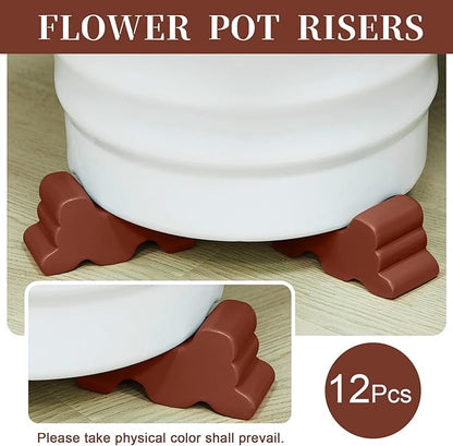Kigeli 12 Pcs Resin Pot Feet for Outdoor Planters 3 Inch Long 1.5 Inch Tall Flower Handmade Elevator Plant Feet Frost Proof Lifter for 14-20 in Pot(Brown)