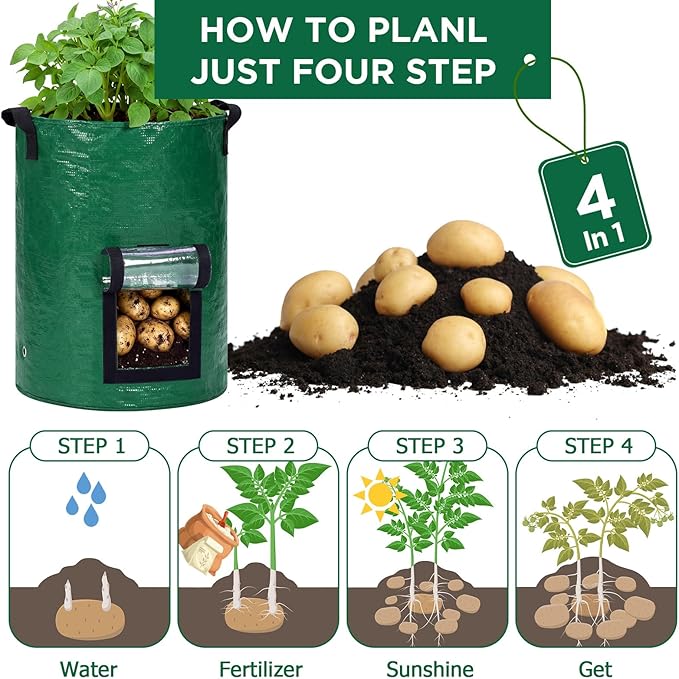 SATINIOR 2 Pack 30 Gallon Potato Grow Bags with Transparent Flap and Handles Green Durable PE Pots Large Plant Grow Bags for Onion Fruits Tomato Carrot