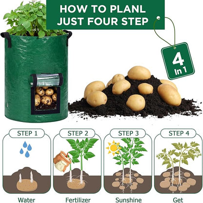 SATINIOR 2 Pack 30 Gallon Potato Grow Bags with Transparent Flap and Handles Green Durable PE Pots Large Plant Grow Bags for Onion Fruits Tomato Carrot