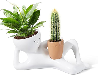 Face Planters Head, Funny Succulent Garden Pots,Cute Planters for Indoor Plants, Double Flower Pot with Drainage for Plant Lovers Gift (Yellow)