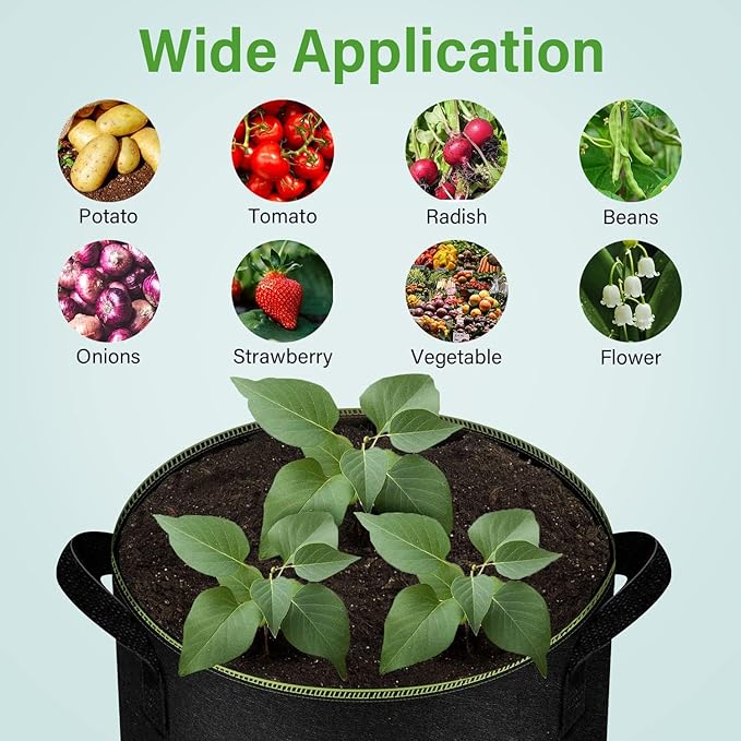 iPower Grow Bag 15 Gallon 5-Pack Heavy Duty Plant Pots, Nonwoven Fabric Containers Aeration with Nylon Handles, for Planting Vegetables, Fruits, Flowers, 2024 Version Black