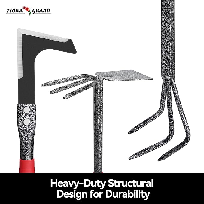 FLORA GUARD Garden Tools Set, 6-Piece Heavy Duty Gardening Hand Tools with Soft Rubber Handle, Includes Trowel, Rake, 2-in-1 Hoe & Crack Weeder, Durable Yard Tools, Essentials Garden Gift Men Women