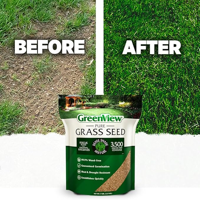 GreenView Pure Grass Seed Dense Shade Mixture, 7 lb. Bag – Covers up to 3,500 sq. ft.