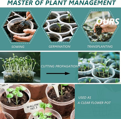 MAFONE Clear Nursery Pots 5/4/3.5 Inch, Plastic Seed Starter High Transparency Plastic Seedling Plant Pot with Drainage Holes15 Labels (15Pcs)