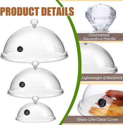 Baderke 3 Pcs Smoking Cloche Dome Cover 6 8 10 Inch Transparent Cocktail Smoker Clear Dome for Gun Smoke Infuser Acrylic Cocktail Lid Accessory for Smoker Infusion Food Drink Plates Bowls and Glass