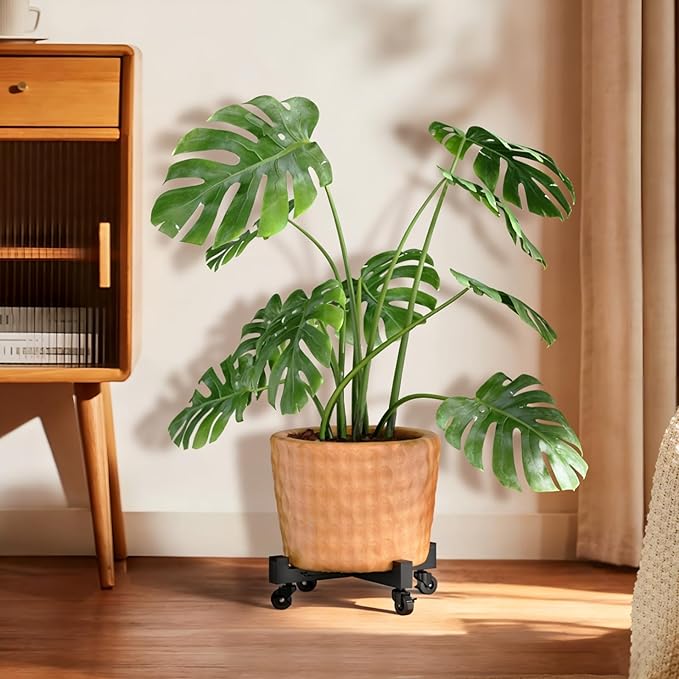 Plant Caddy With Wheels, Adjustable 9in to 13inch Heavy Duty Rolling Plant Dolly, Metal Plant Stand With 4 Lockable Caster Wheels, For Indoor Outdoor Pots Planter, Holds Up to 300 Lbs, Moving Dolly