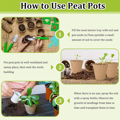 600 Pack 3.15 Inches Peat Pots Round Biodegrade Plant Starter Seed Nursery Pots with 120 Pcs Labels for Garden Germination (Classic Style)