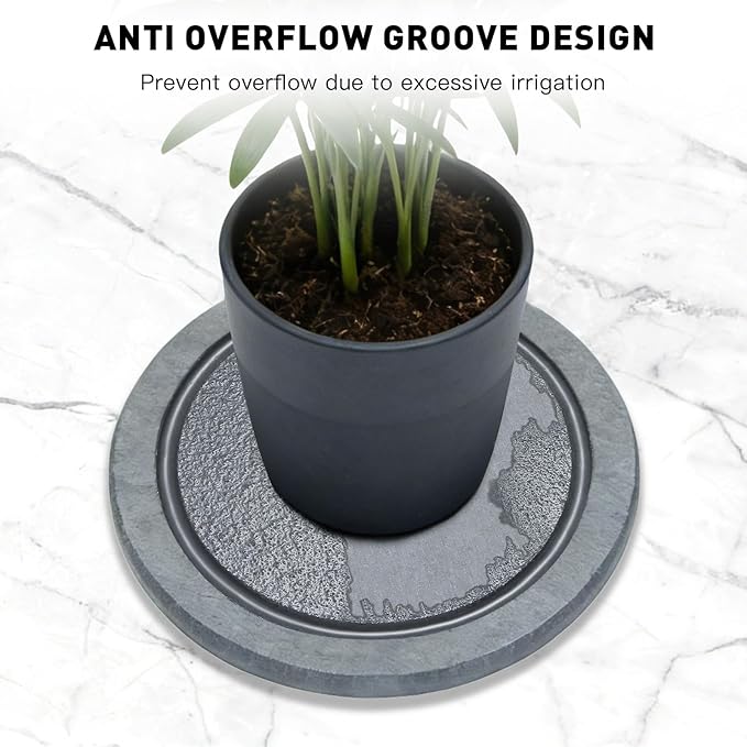 Azhou Diatomaceous Earth Plant Saucers 2-Pack with Velvet Bottom - 6 Inch Water Absorbing Heavy Duty Flower Pot Trays, Moisture Control Indoor Outdoor Catcher for Home, Office, Kitchen