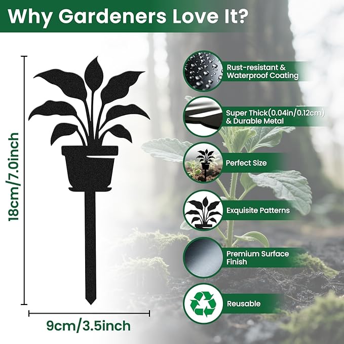 CUTHOLLOW 8PCS Metal Plant Markers Stakes Potted Plants for Outdoor Indoor, 3.5"x7" Waterproof Cute Garden Plant Labels Signs Tags for Farmhouse Greenhouse Decor - Funny Gardening Gifts