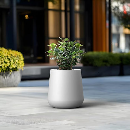 Kante 17.3-Inch Dia Modern Round Concrete Planter with Drainage Hole & Rubber Plug, Conical Frustum Style Plant Pot for Home, Garden, Patio, White