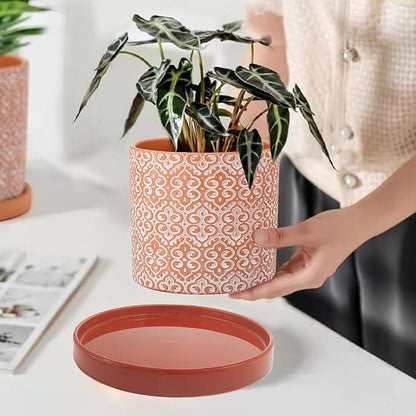 Ceramic Plant Saucer Pot Tray 10.7 Inch, Planter Saucers 6 7 8 9 10 11 12 15 Inch, Durable Sturdy Flower Drainage drip Water Tray for Glazed Pots Base (10.7Inch- Red Terracotta)