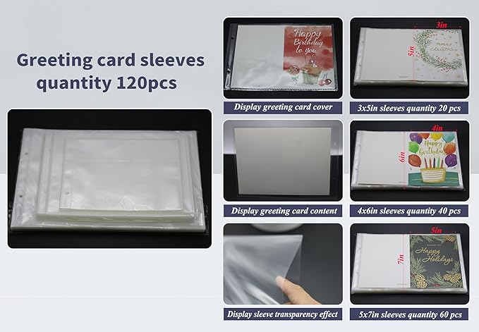 greeting card organizer binder and birthday card holder book,christmas card photo album,binder for greeting cards with sleeves,Suitable for 5x7in, 4x6in, 3x5in cards holds 120 cards (violet)