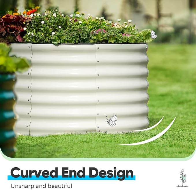 Quictent Galvanized Tall Raised Garden Bed Kit, 8x4x2 ft Oval Large Planting Box, for Vegetables Outdoor Strengthened by Crossbar (Beige)